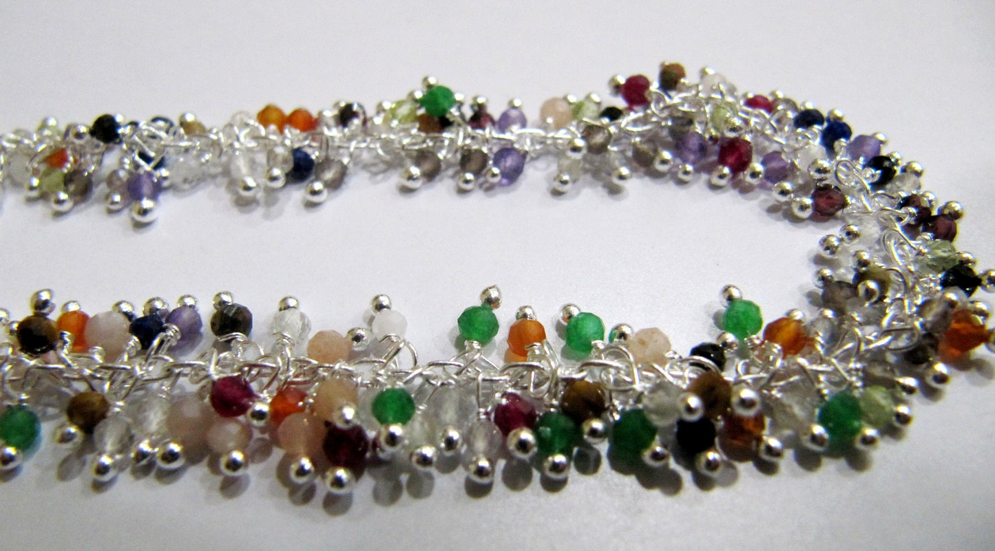 1 Foot- Multi Semi Precious 2.5-3mm Rondelle Faceted Beaded Cluster Chain Wire Wrap Dangling Chain Wholesale Prices Handmade chain