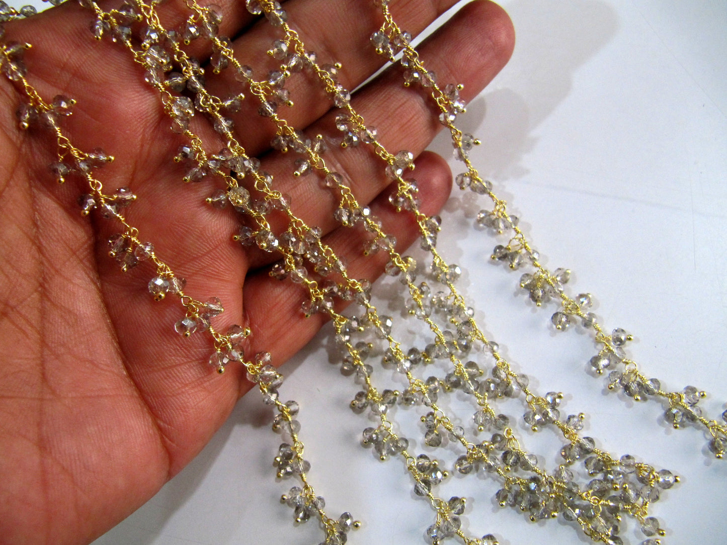 Mystic Labradorite Rondelle Faceted 3-4mm Beaded Dangling Wire Wrapped Thick Cluster Chain Wholesale Prices sold per piece