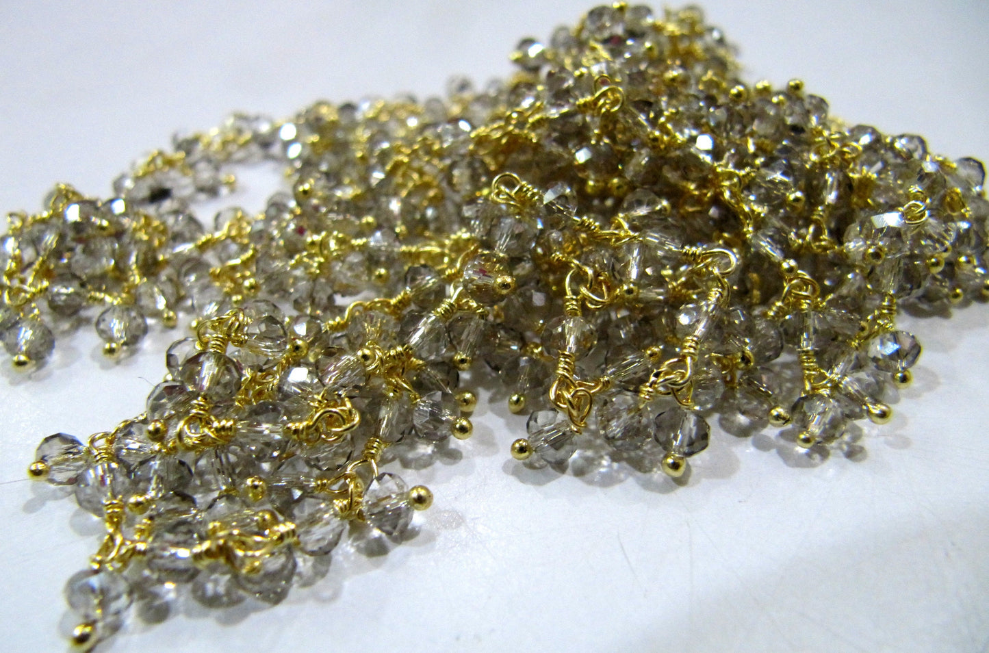 Mystic Labradorite Rondelle Faceted 3-4mm Beaded Dangling Wire Wrapped Thick Cluster Chain Wholesale Prices sold per piece