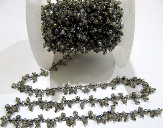 Mystic Labradorite Rondelle Faceted 3-4mm Beaded Dangling Wire Wrapped Thick Cluster Chain Wholesale Prices sold per piece
