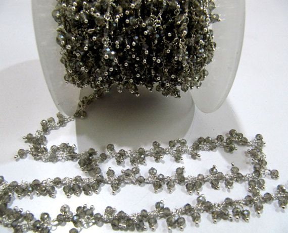 Mystic Labradorite Rondelle Faceted 3-4mm Beaded Dangling Wire Wrapped Thick Cluster Chain Wholesale Prices sold per piece