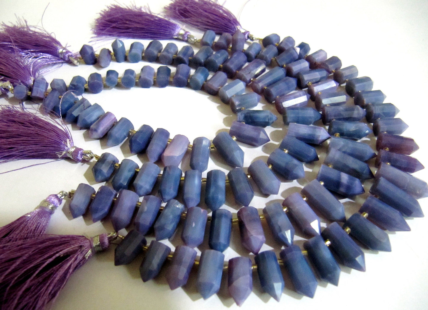 Natural Lavender Opal Briolette Faceted Pencil Bullet Shape 0.5 to 1 inch Long Beads Strand 8 inches long Wholesale Prices