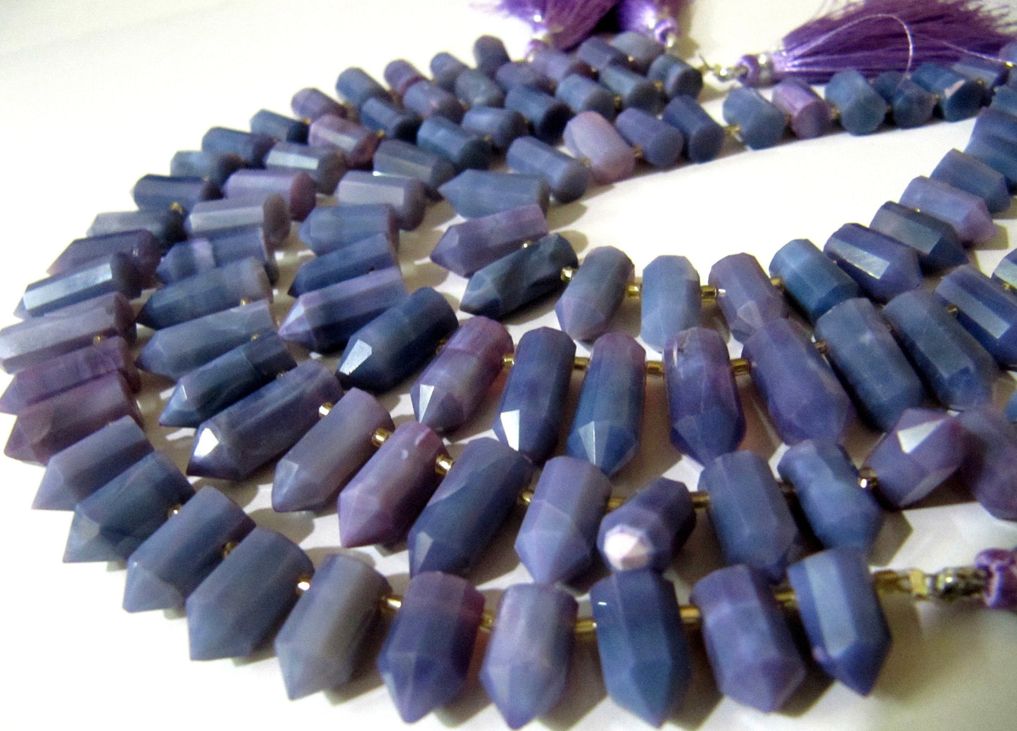 Natural Lavender Opal Briolette Faceted Pencil Bullet Shape 0.5 to 1 inch Long Beads Strand 8 inches long Wholesale Prices