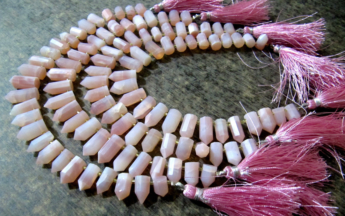 Natural Pink Opal Briolette Faceted Pencil Bullet Shape 0.5 to 1 inch long beads Strand 8 inches Wholesale Prices Sold Per strand 8 inches