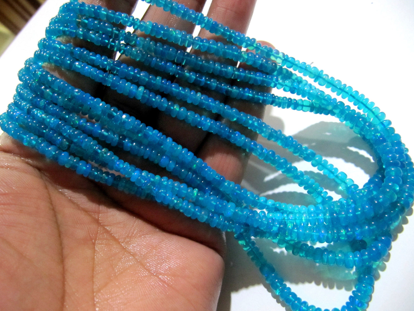 Natural Ethiopian Opal Rondelle Plain Smooth 3 to 5mm Graduated best Quality blue Beads Strand 8 inches Long Jewelry making gemstone