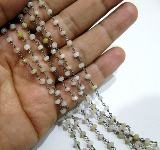 1 Foot -: Natural Golden Rutilated Rondelle Faceted 3-4mm Size  Beaded Wire Wrapped Rosary chain Wholesale Prices Jewelry making chain