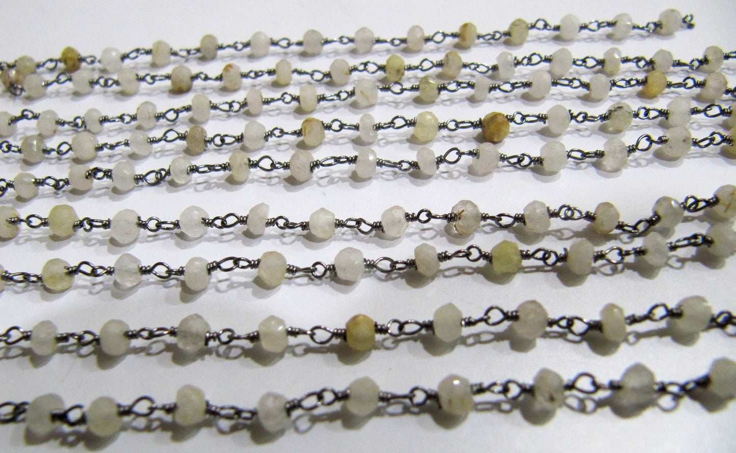 1 Foot -: Natural Golden Rutilated Rondelle Faceted 3-4mm Size  Beaded Wire Wrapped Rosary chain Wholesale Prices Jewelry making chain