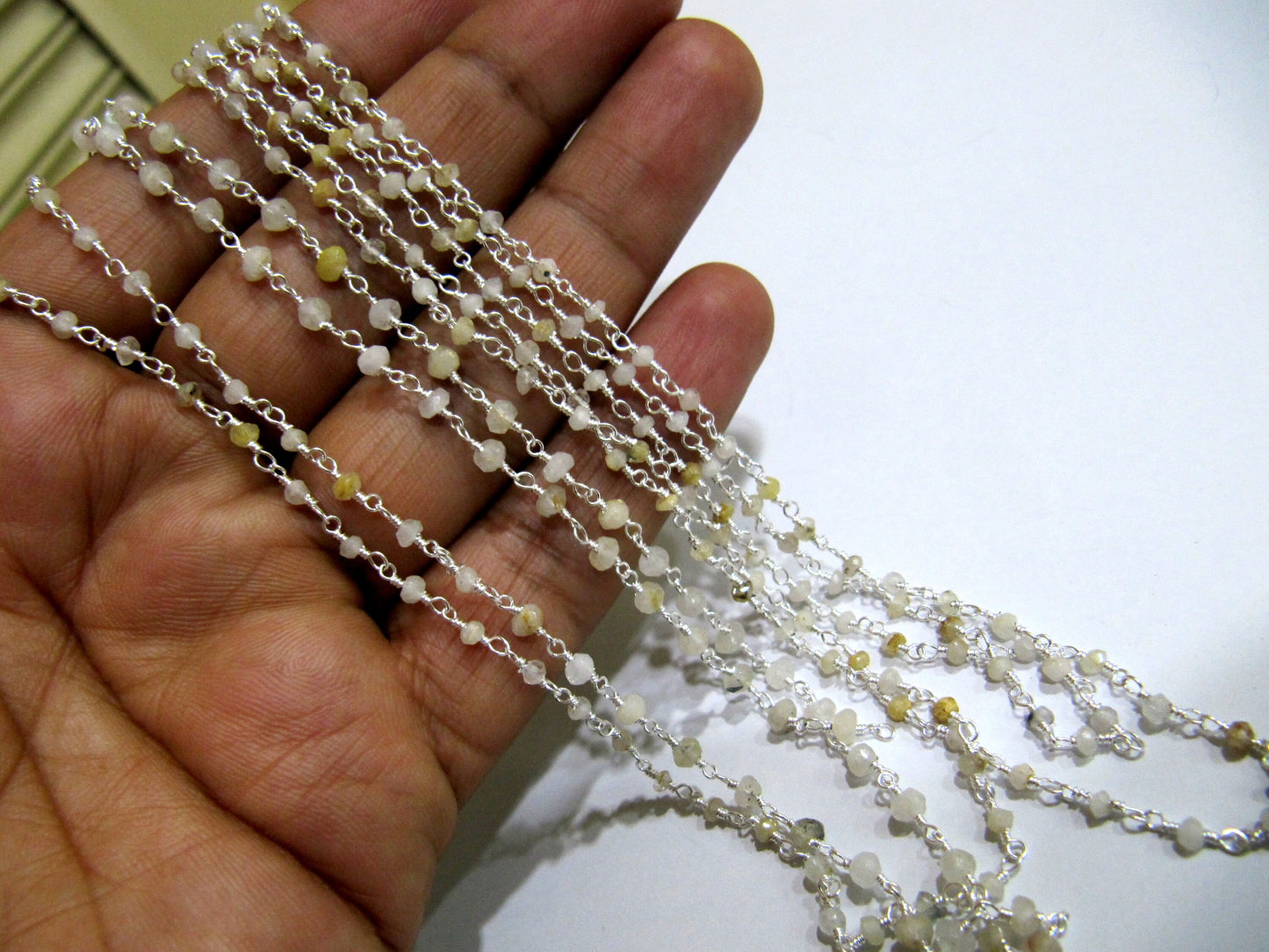 1 Foot -: Natural Golden Rutilated Rondelle Faceted 3-4mm Size  Beaded Wire Wrapped Rosary chain Wholesale Prices Jewelry making chain