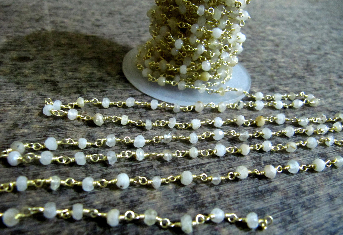 1 Foot -: Natural Golden Rutilated Rondelle Faceted 3-4mm Size  Beaded Wire Wrapped Rosary chain Wholesale Prices Jewelry making chain