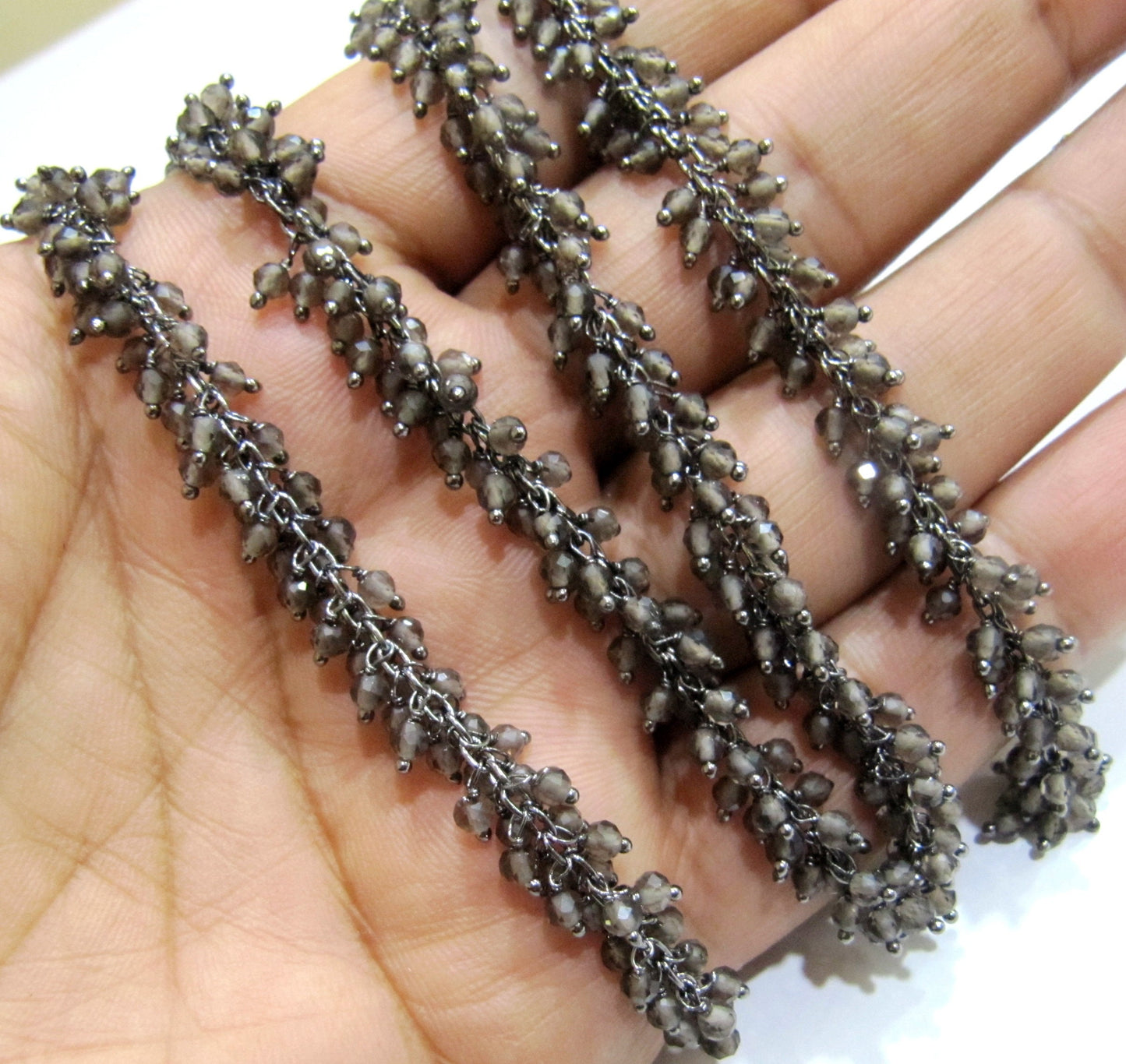 Natural Smoky Quartz Rondelle Faceted 2.5mm Beads Cluster Rosary Chain Wire Wrap Dangling Beaded chain Sold Per Foot Wholesale Price