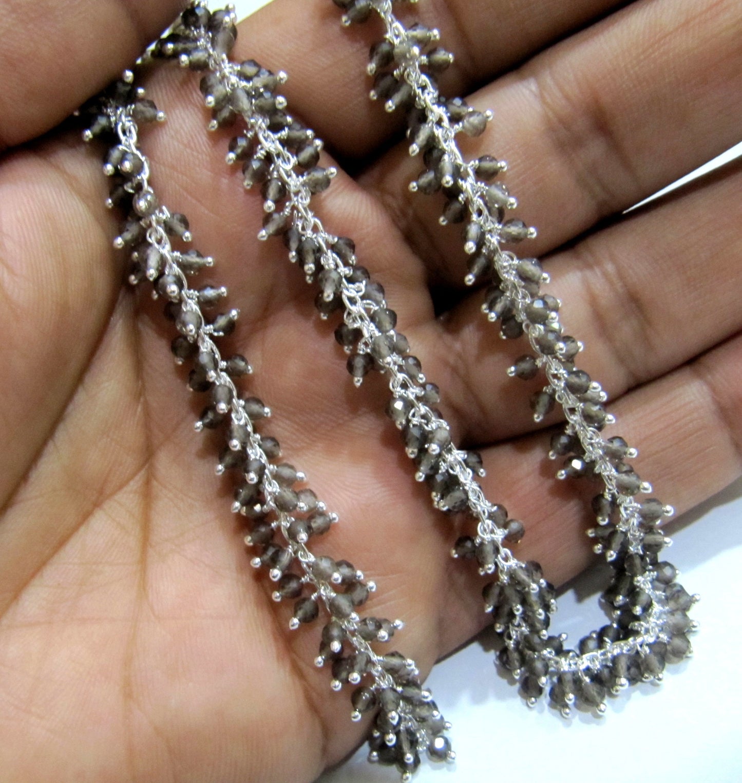 Natural Smoky Quartz Rondelle Faceted 2.5mm Beads Cluster Rosary Chain Wire Wrap Dangling Beaded chain Sold Per Foot Wholesale Price