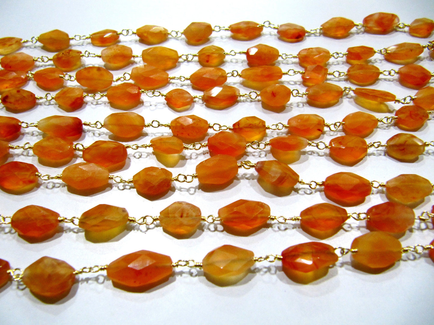 Natural Carnelian Oval Mani Shape Briolette Faceted 6X9mm Size Beaded Wire Wrapped Rosary Chain Wholesale Price Sold per Foot Choose color