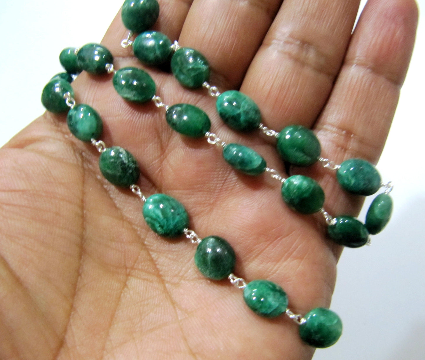 Natural Emerald Rosary Chain Smooth Oval Beads 9mm to 12mm Beryl Emerald Beaded Chain Sold Per FOOT Jewelry Making chain
