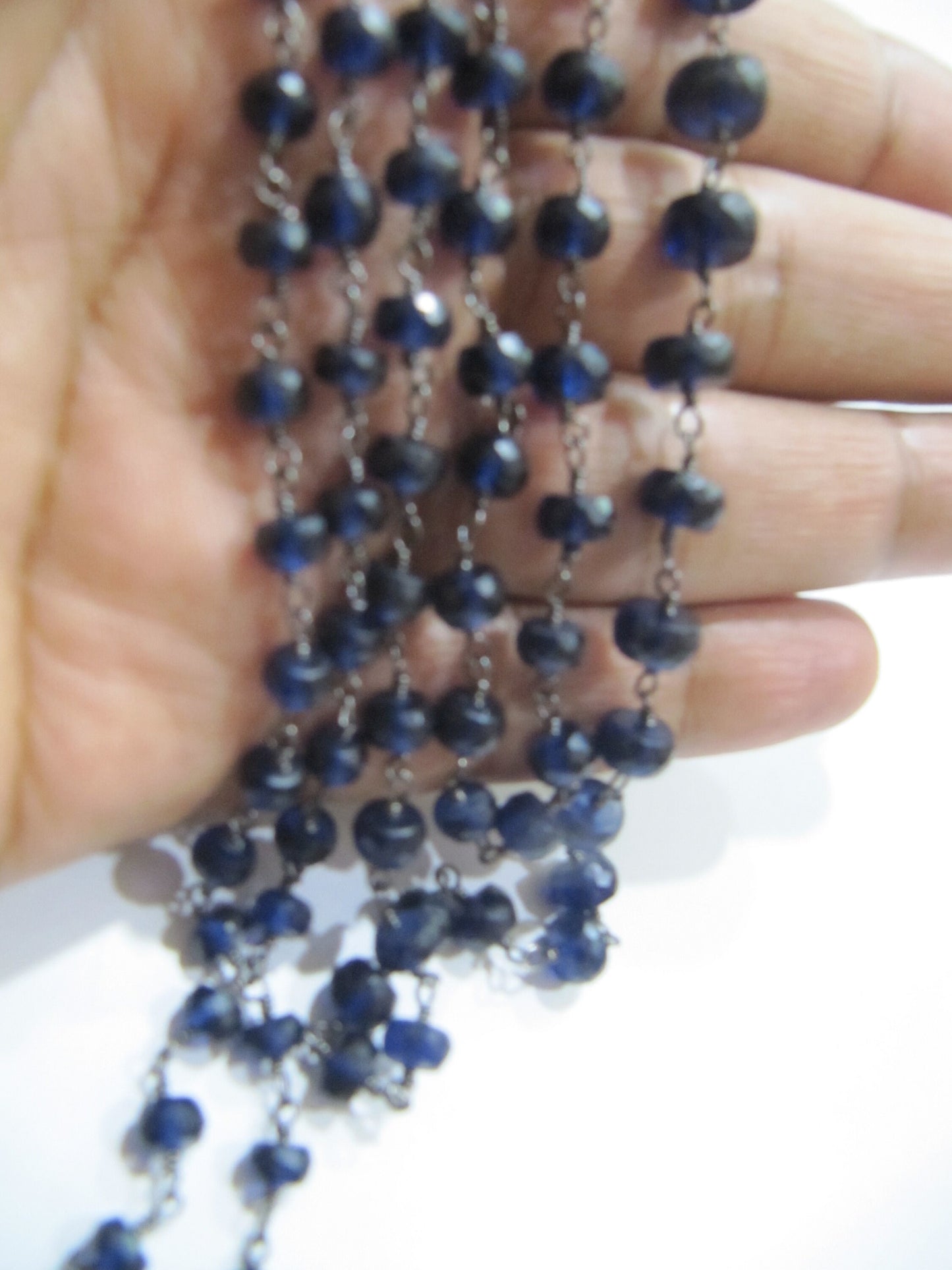 Blue Sapphire Rondelle Faceted  5 to 8mm Size Graduated Beaded Wire Wrapped Chain Jewelry making Chain Wholesale Prices Sold per foot