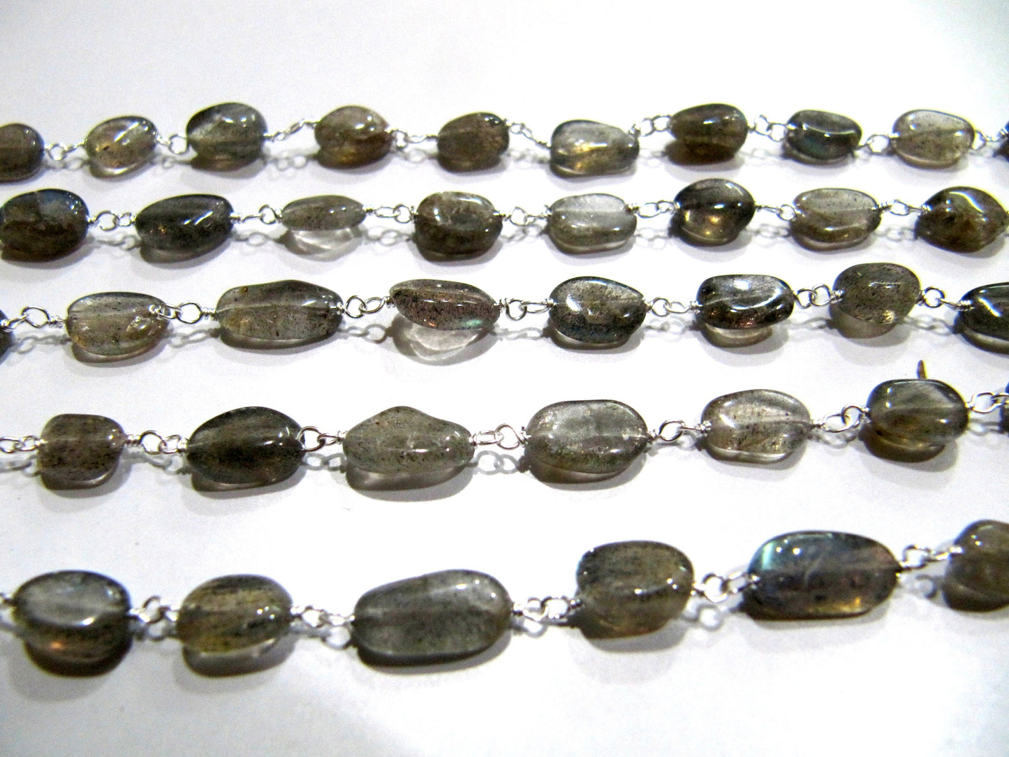 Natural Labradorite Oval Shape Plain Smooth 6x8mm Approx Size Beaded Wire Wrapped Rosary Chain Wholesale Prices sold per foot