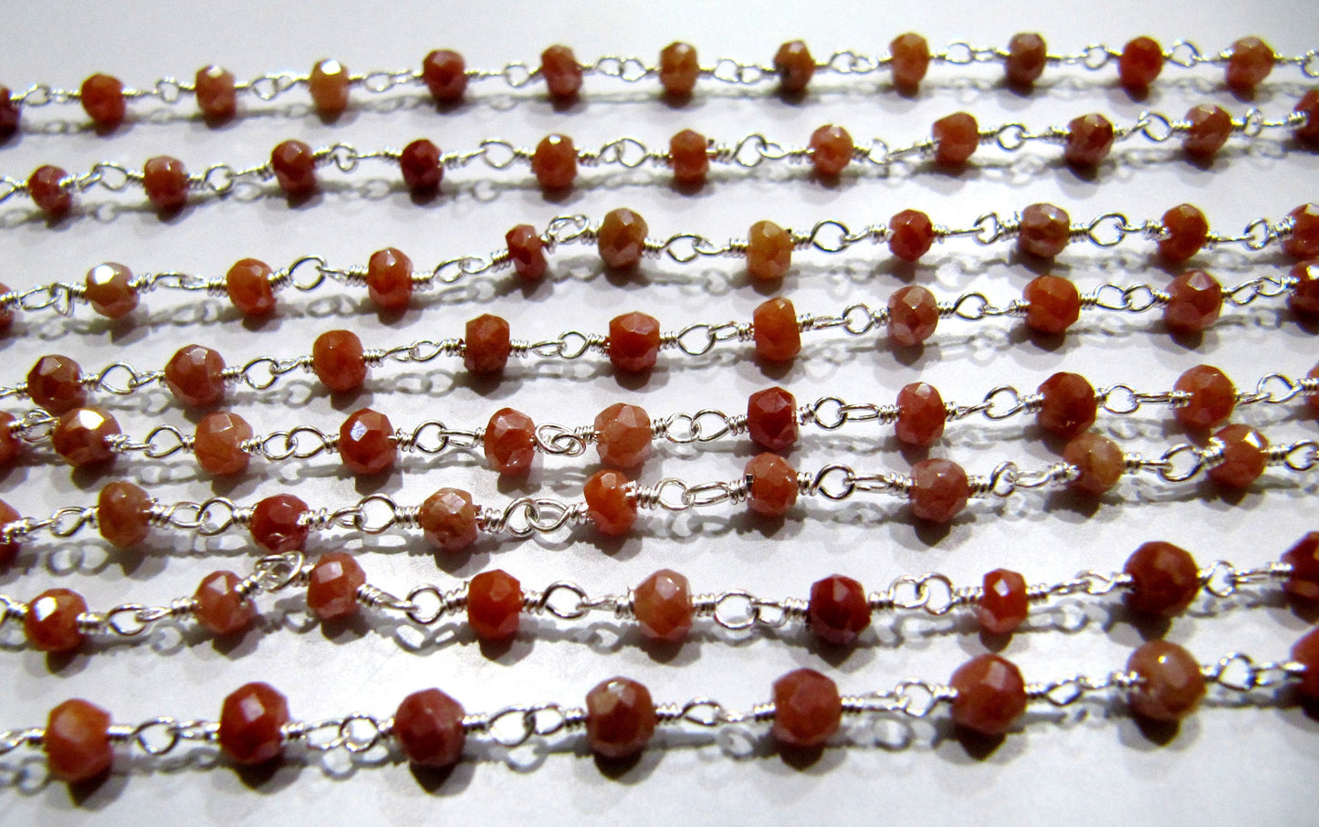 Natural Brown Silverite AB Coated 3-4mm Size Rondelle Faceted Beaded  Rosary Wire Wrapped Beaded chain Wholesale Price per foot