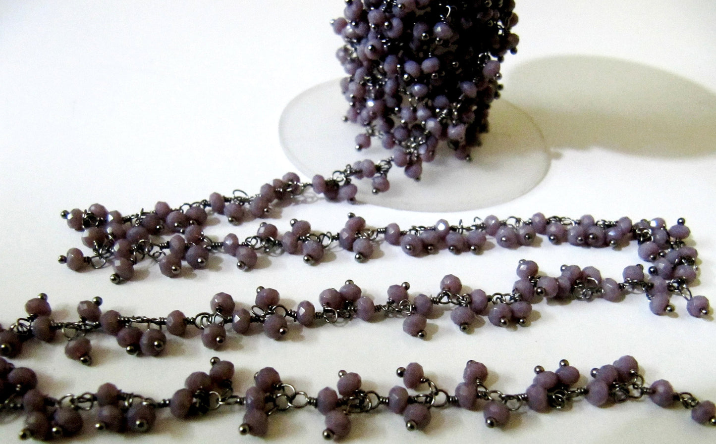 1 Foot -: Lavender chalcedony rondelle faceted 3-4mm size beaded Wire Wrapped Dangling Cluster chain wholesale Prices Jewelry making chain