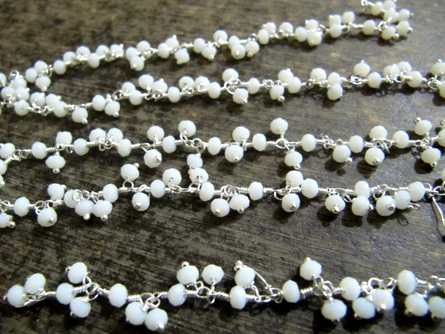 1 Foot-: White Chalcedony rondelle faceted 3-4mm size Beaded Wire Wrapped dangling cluster thick chain wholesale Prices