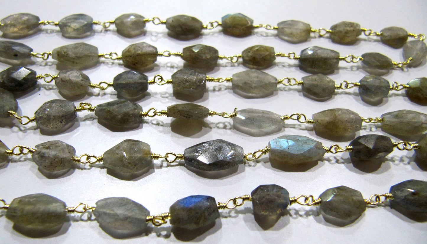 Natural Labradorite  Oval Faceted Gray Beaded Rosary Chain High Quality Semi Precious Beads Wholesale Prices Gemstone chain sold per foot