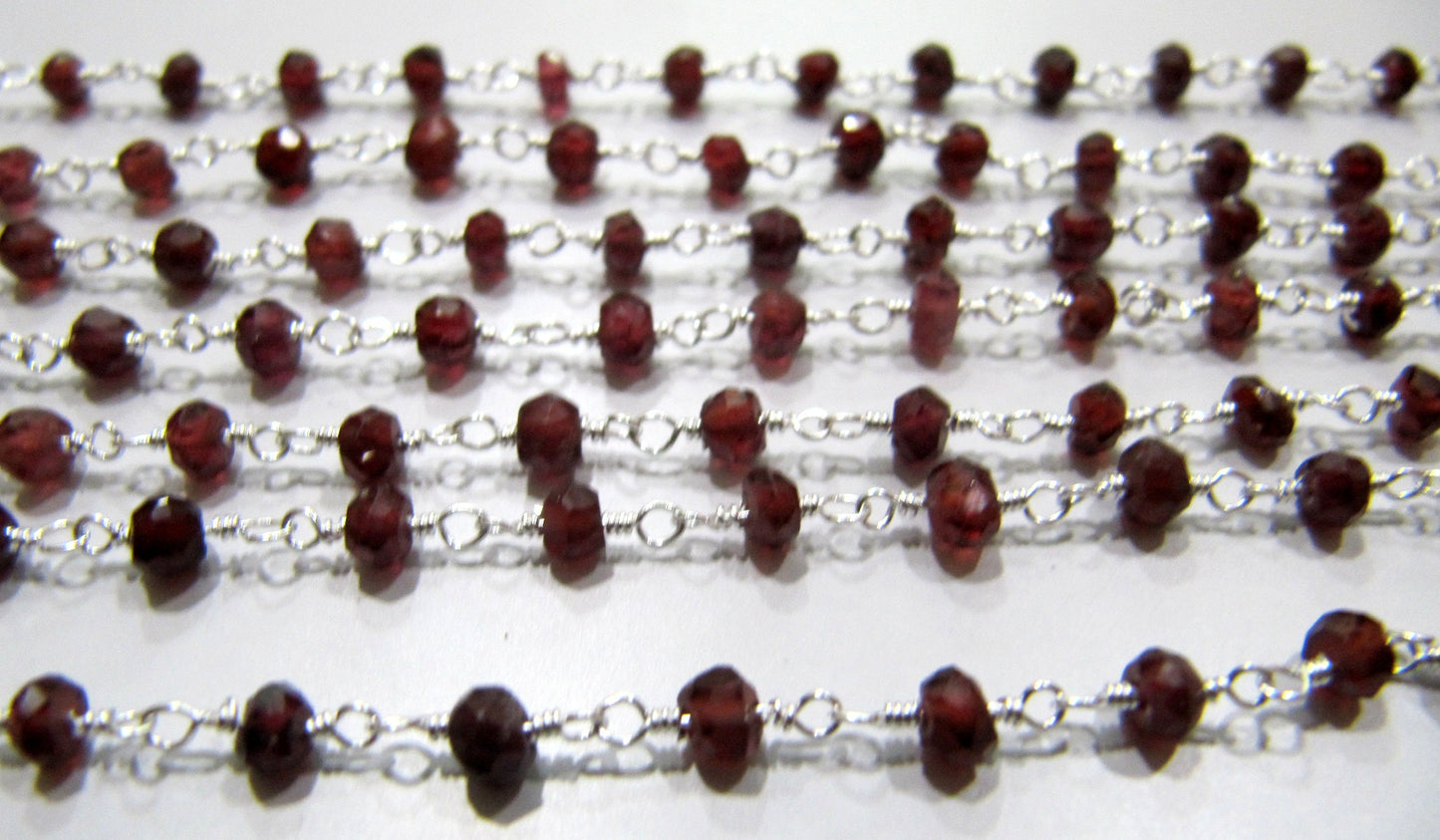 1 Foot-: Natural Garnet rondelle faceted 3-4mm size beaded wire wrapped rosary chain wholesale prices jewelry making chain