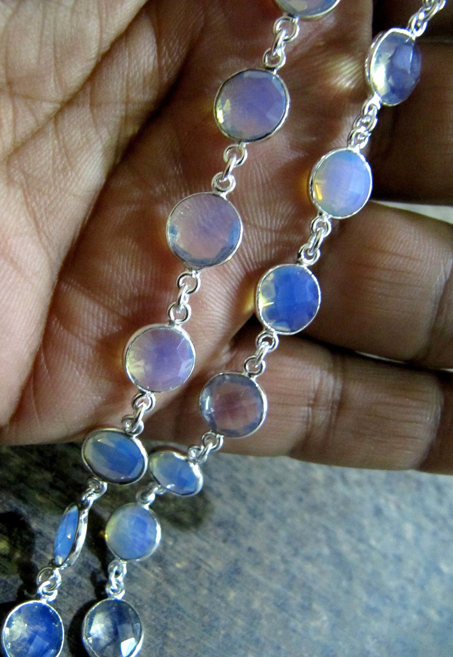 White Opal Round Coin Shape Briolette Faceted Bezel 9mm Size Connector Chain Wholesale Prices Jewelry making Chain sold per foot