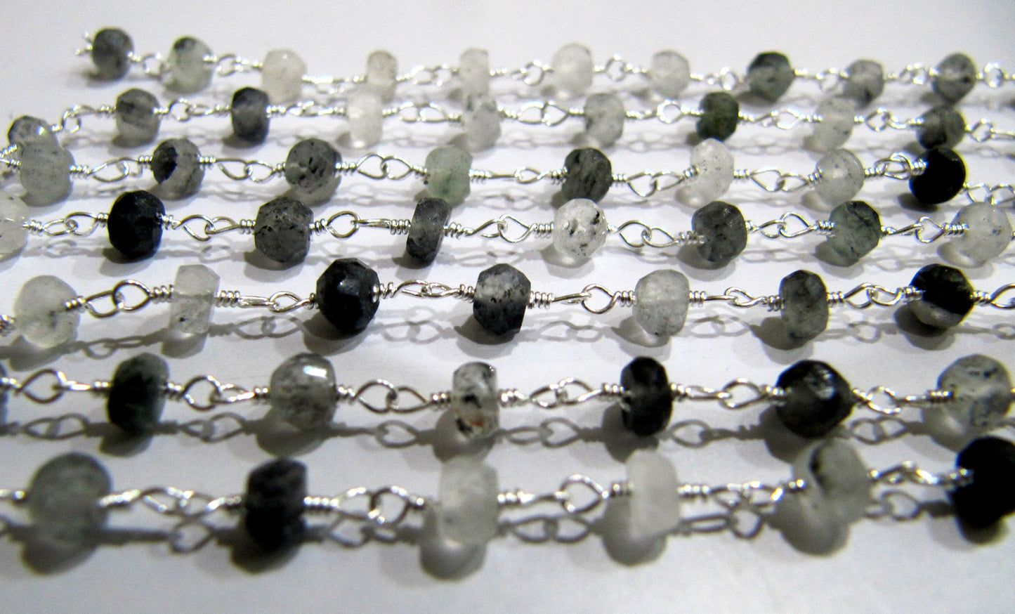 Natural Black Rutilated Quartz Rondelle Faceted 4mm Beaded Wire Wrapped Rosary Chain Wholesale Prices Jewelry making Chain sold per foot