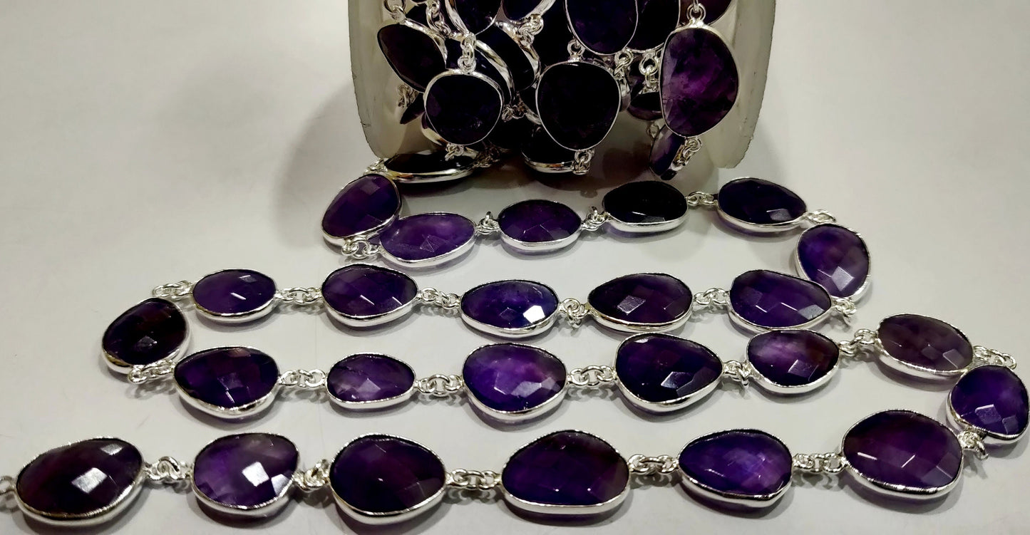 Natural Amethyst Nugget Briolette Connector Chain Uneven Free Shape  10 to 15mm Sold Per Foot High Quality Bezel