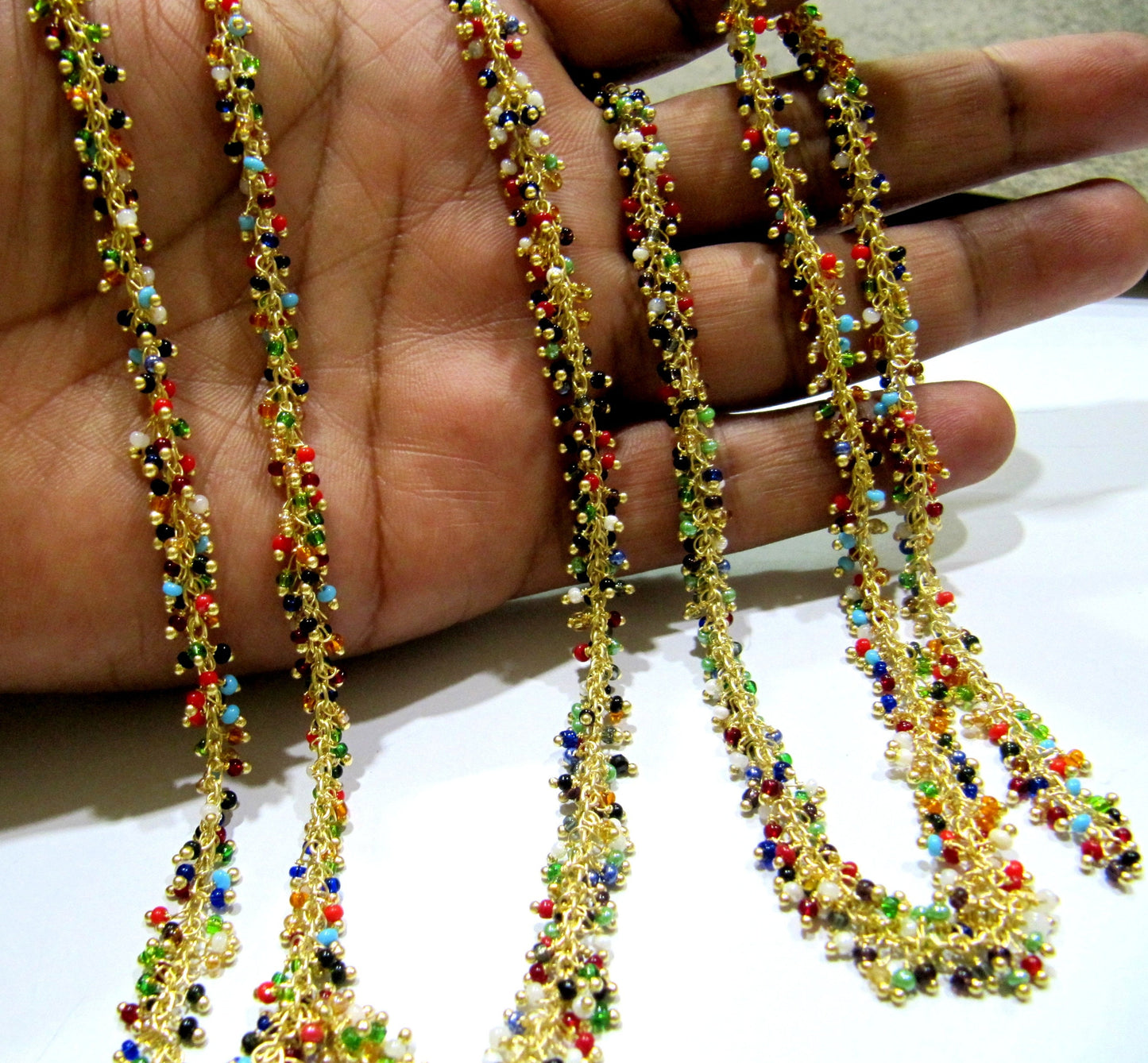 Multi Color Quartz Smooth Grape Beaded 2mm Cluster Chain. Wire Wrapped Angoori Chain Wholesale Prices Handmade Dangling Chain Sold per foot