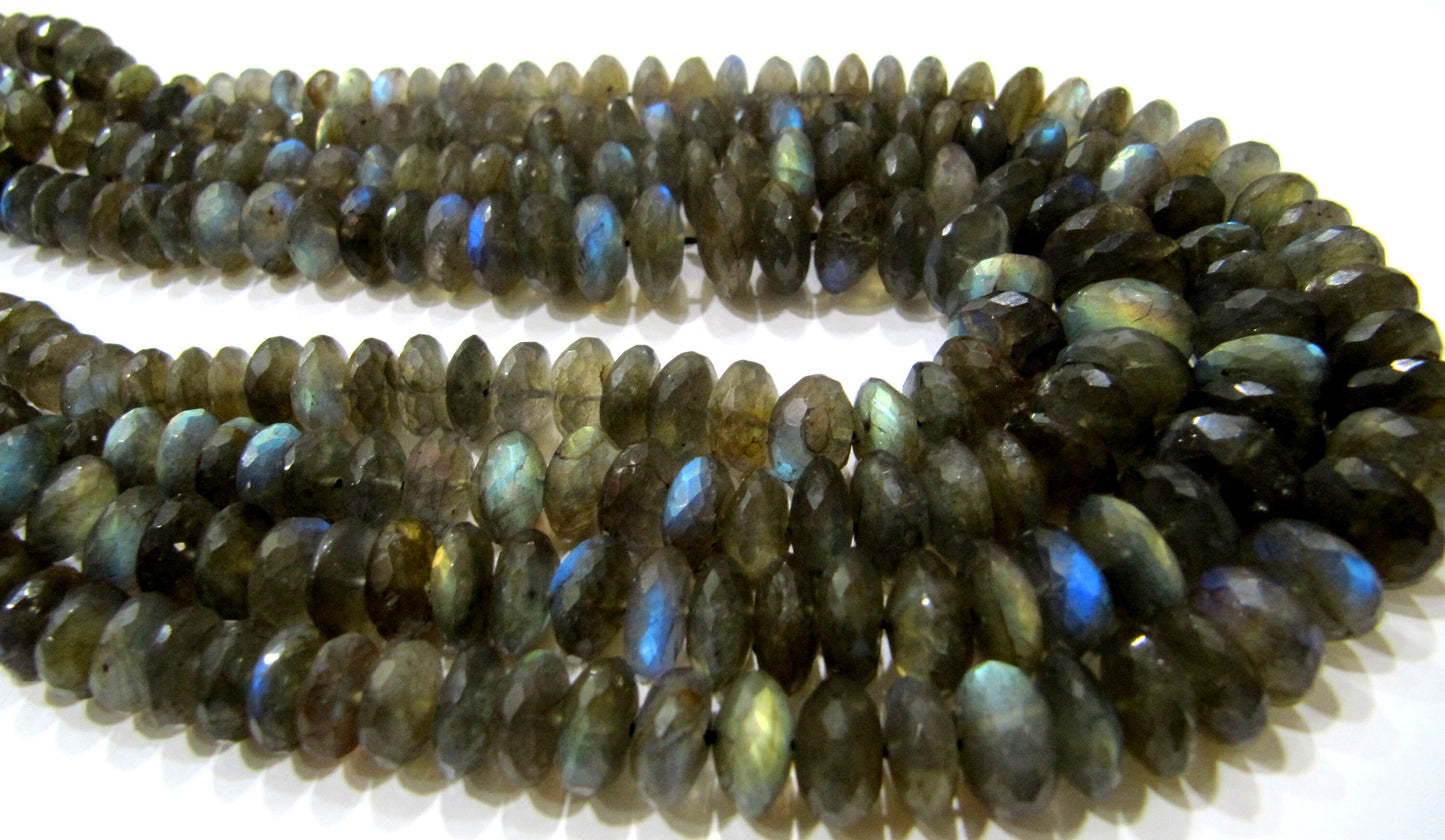 Natural Labradorite Rondelle Faceted German Cut 7 to 13mm Size Graduated Top Quality Beads Strand 8 Inches Long Wholesale Prices