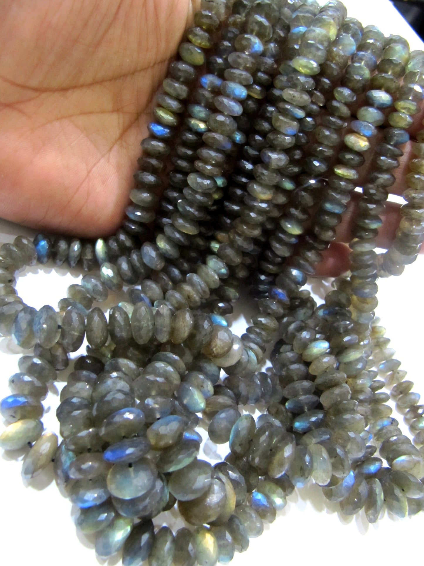 Natural Labradorite Rondelle Faceted German Cut 7 to 13mm Size Graduated Top Quality Beads Strand 8 Inches Long Wholesale Prices