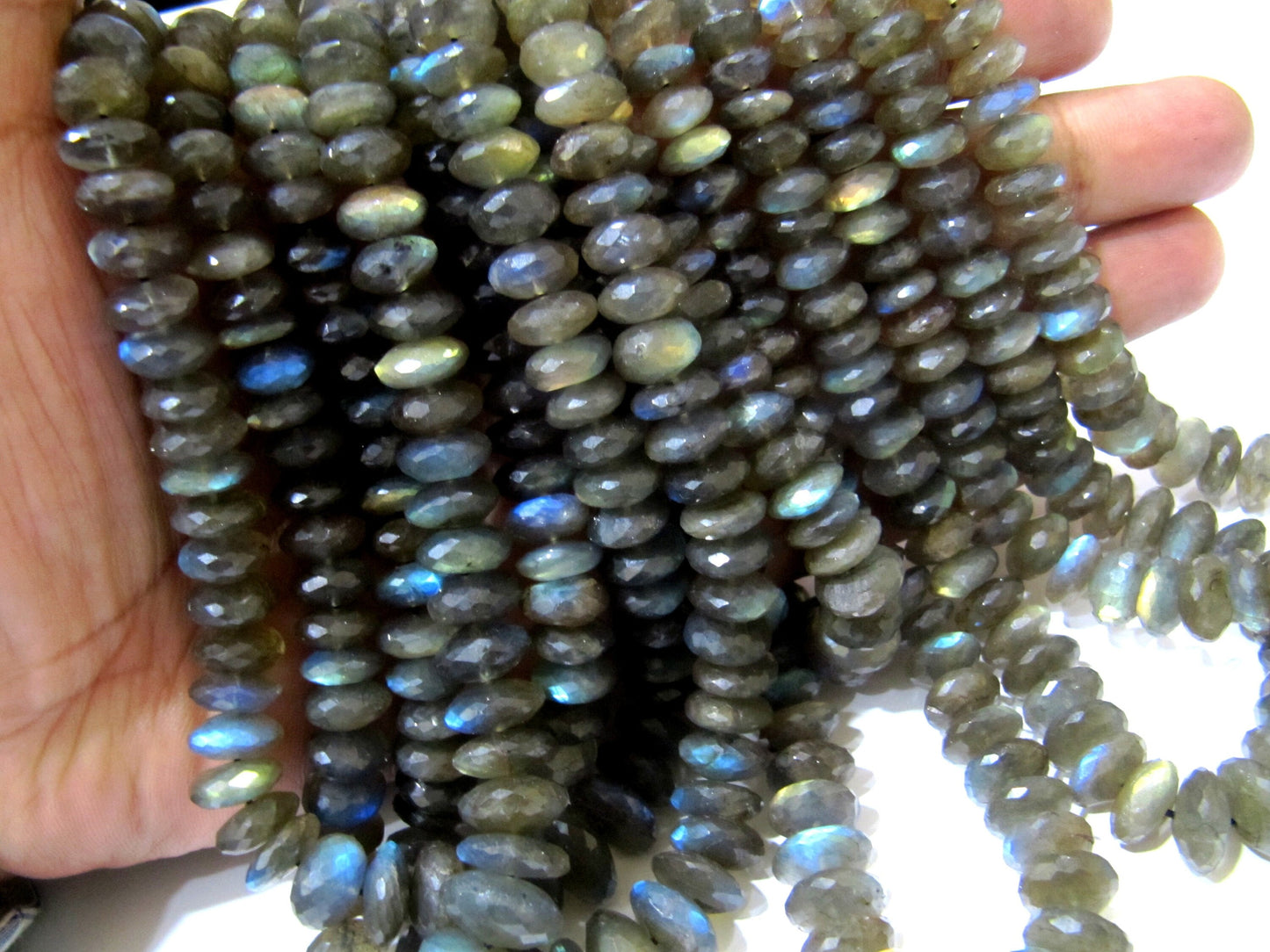 Natural Labradorite Rondelle Faceted German Cut 7 to 13mm Size Graduated Top Quality Beads Strand 8 Inches Long Wholesale Prices