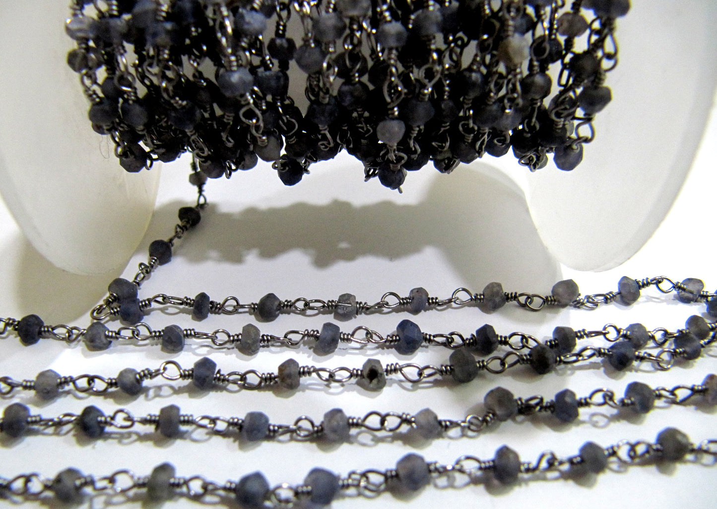 Natural Iolite Rondelle Faceted 3-4mm Beaded Wire Wrapped Rosary Chain Wholesale Prices Jewelry making Chain sold per foot