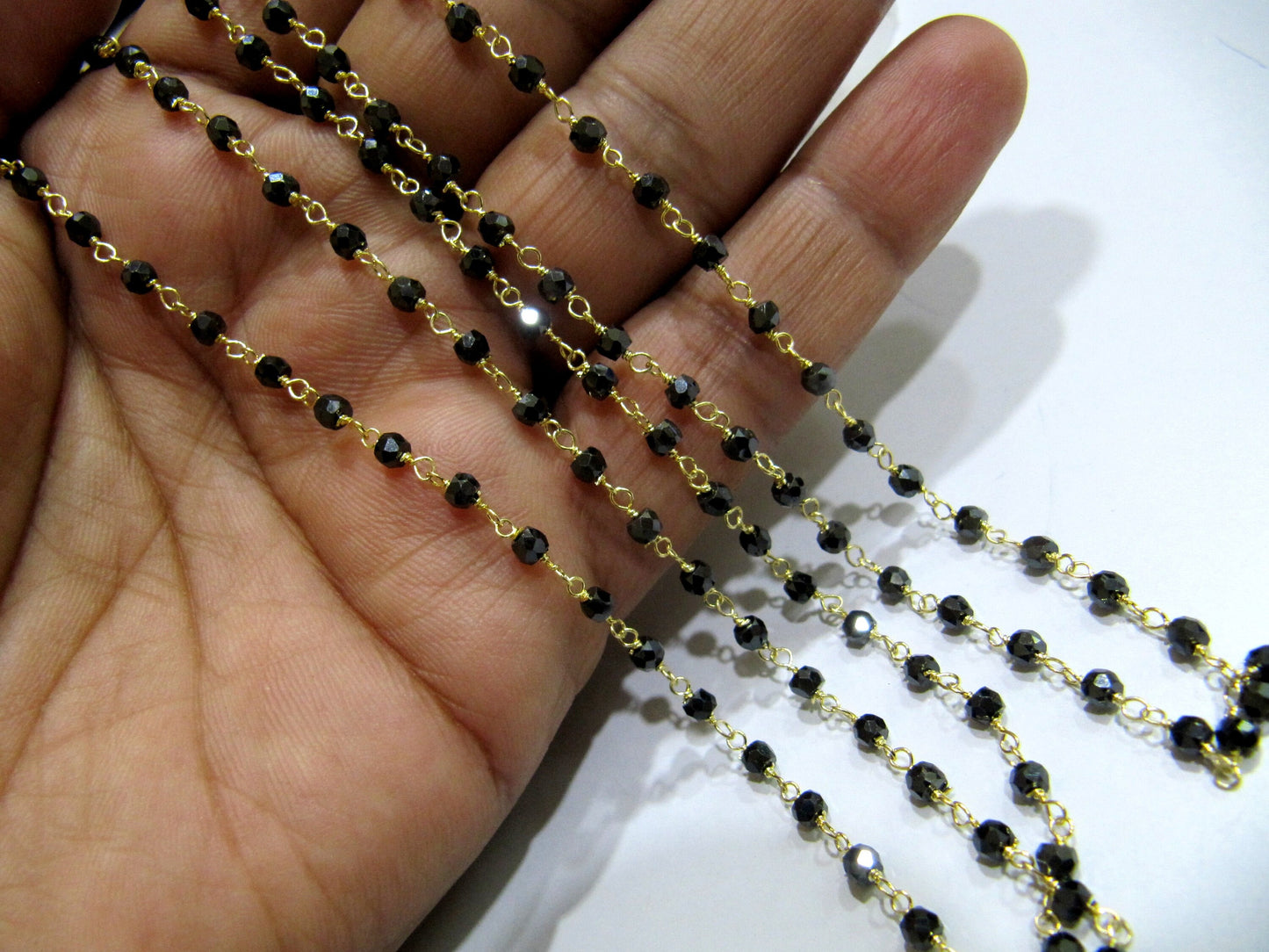 Natural Black CZ Rondelle Micro Faceted 3mm Size Beaded Cubic Zircon Wire Wrapped Rosary Chain Wholesale Prices sold per foot