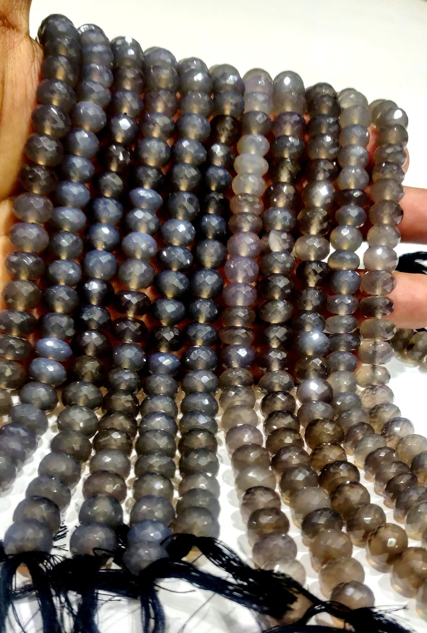 Natural Grey chalcedony Rondelle Micro Faceted 10mm Size Top Quality Rosary Gemstone Beads Strand 8 Inches Long Wholesale Prices