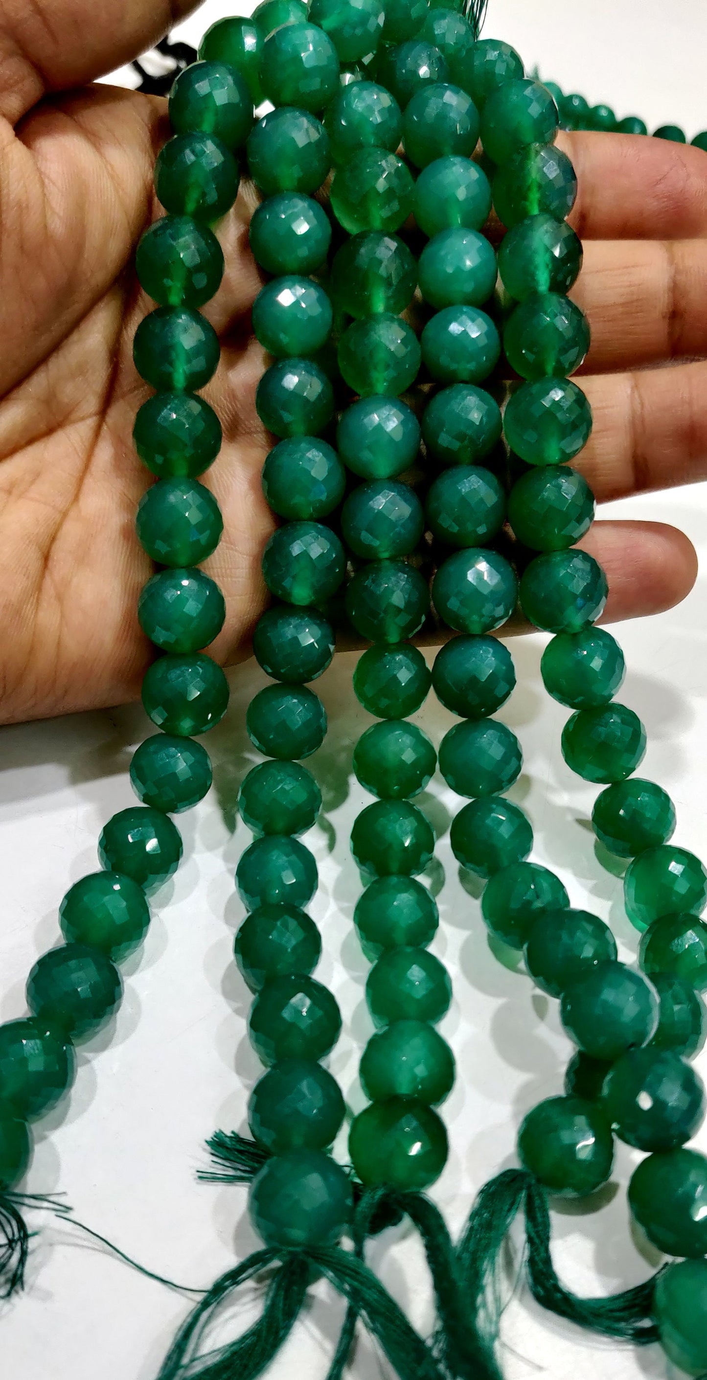 Natural Green Onyx Round Ball Shape Micro Faceted 5-6mm Top quality Rosary Gemstone Beads Strand 8 Inches Long Wholesale Prices