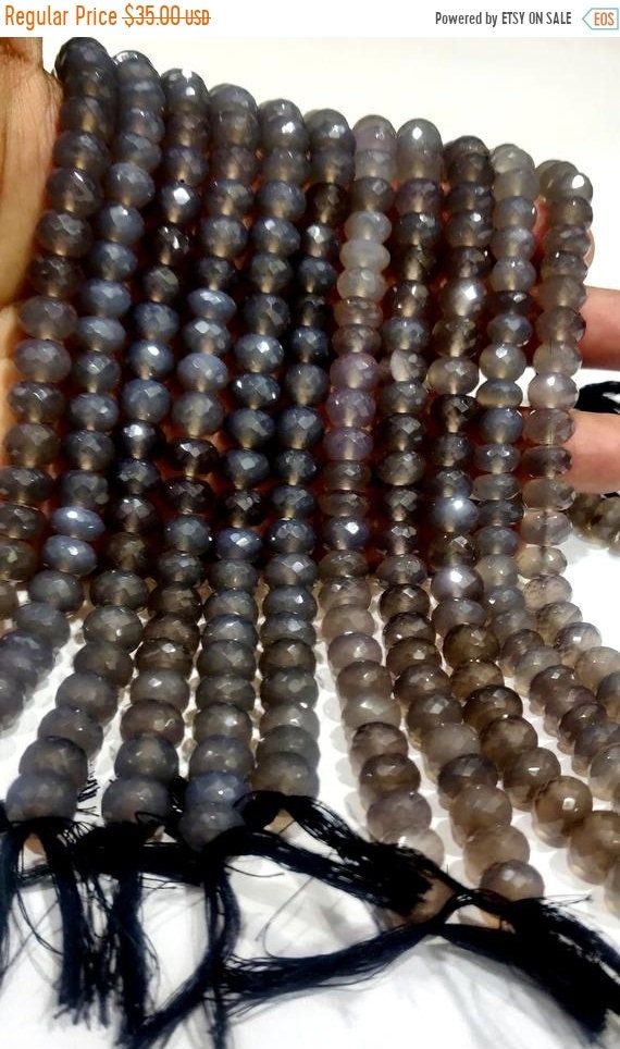 Natural Grey chalcedony Rondelle Micro Faceted 10mm Size Top Quality Rosary Gemstone Beads Strand 8 Inches Long Wholesale Prices