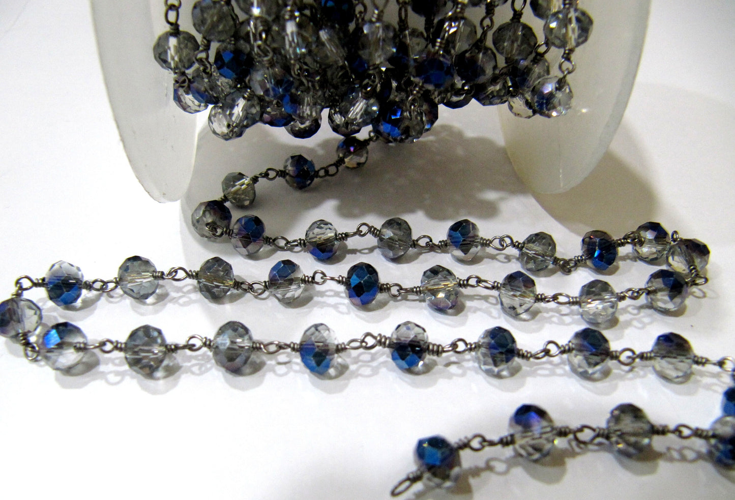 3 Feet-Mystic Blue Coated Hydro Quartz 6mm Rondelle Faceted Wire Wrapped Beaded Rosary Chain Wholesale Price Jewelry making chain