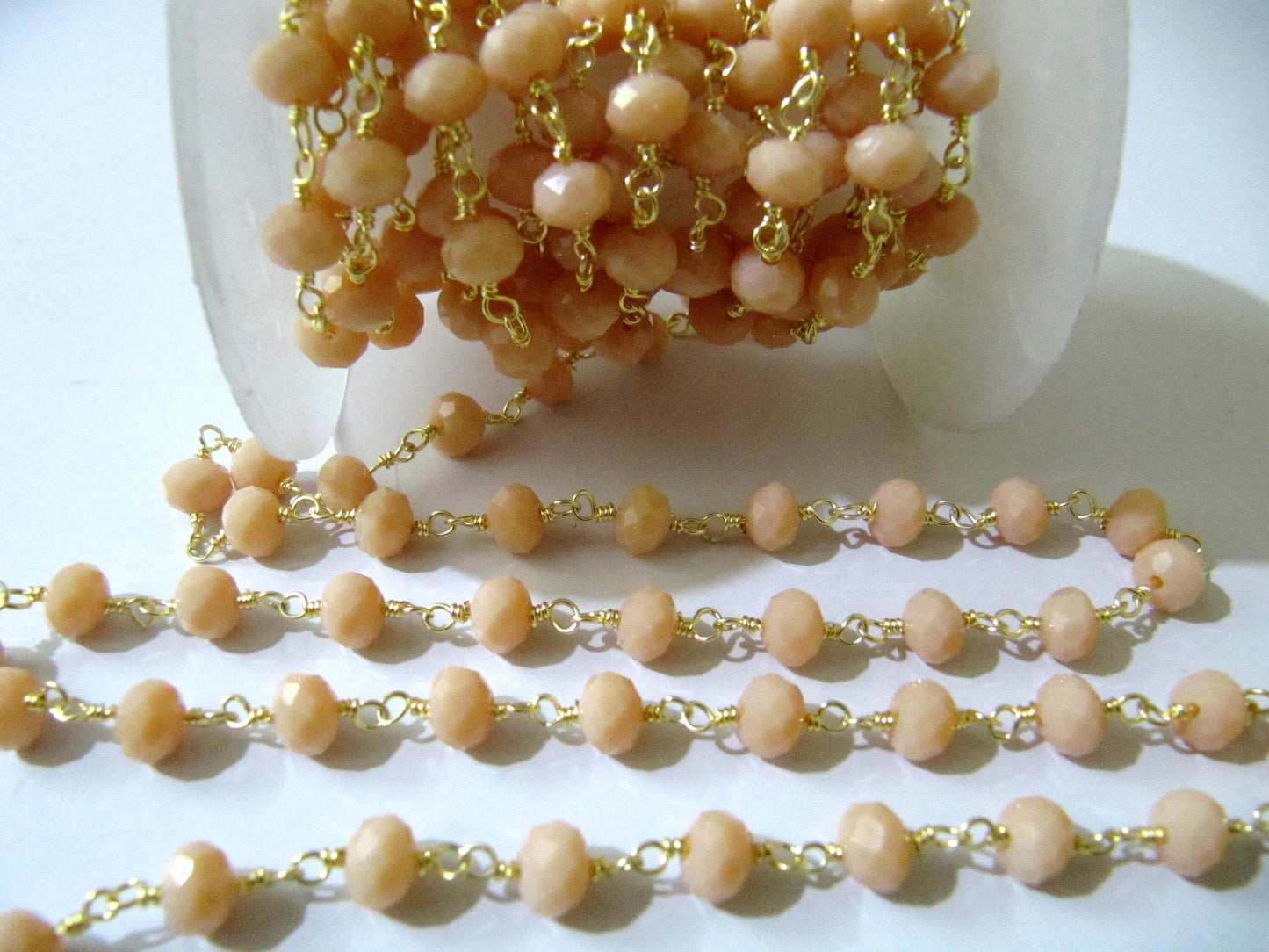 3 Feet- Pink Opal Quartz  Rondelle Faceted Beaded Wire Wrapped Rosary Aati Chain 6mm Size Pink Bead Chain Wholesale Prices gemstone chain