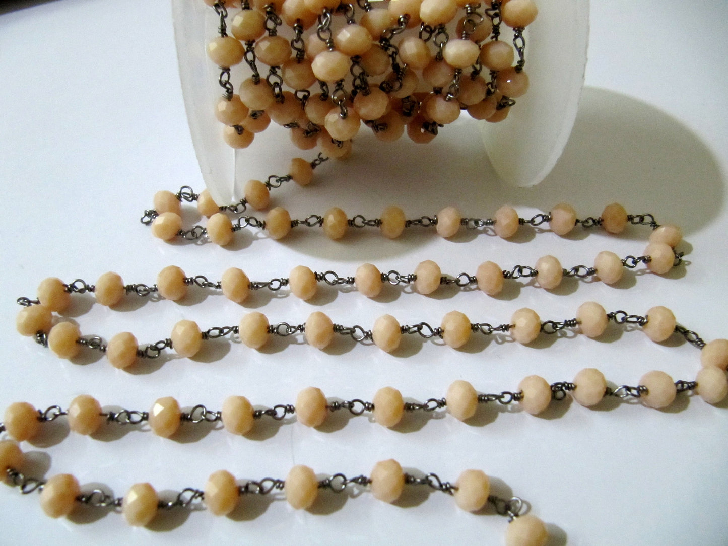 3 Feet- Pink Opal Quartz  Rondelle Faceted Beaded Wire Wrapped Rosary Aati Chain 6mm Size Pink Bead Chain Wholesale Prices gemstone chain