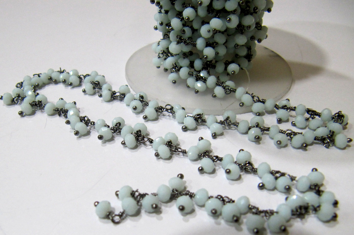 3 Feet-Amazonite Dangling Chain Rondelle Faceted Beaded Cluster Chain 2.5-3mm Size Hydro Quartz Bead Chain Wholesale Price gemstone