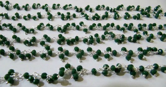 Emerald Hydro Quartz Rondelle Faceted Beaded Dangling Thick  Chain 3mm Size Green Hydro Quartz Bead Rosary Chain  sold per foot