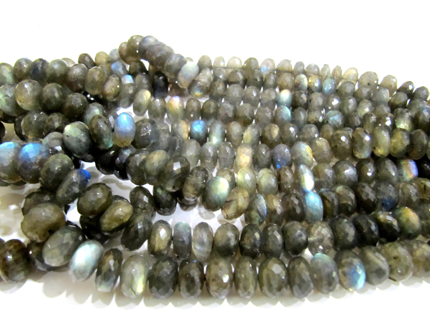 Natural Labradorite Rondelle Faceted Blue flashy 11 to 14mm Size Graduated Top Quality Beads Strand 8 Inches Long Wholesale Prices