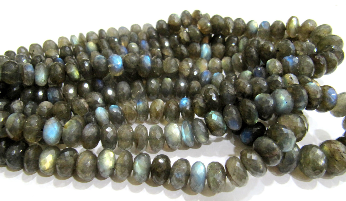 Natural Labradorite Rondelle Faceted Blue flashy 11 to 14mm Size Graduated Top Quality Beads Strand 8 Inches Long Wholesale Prices