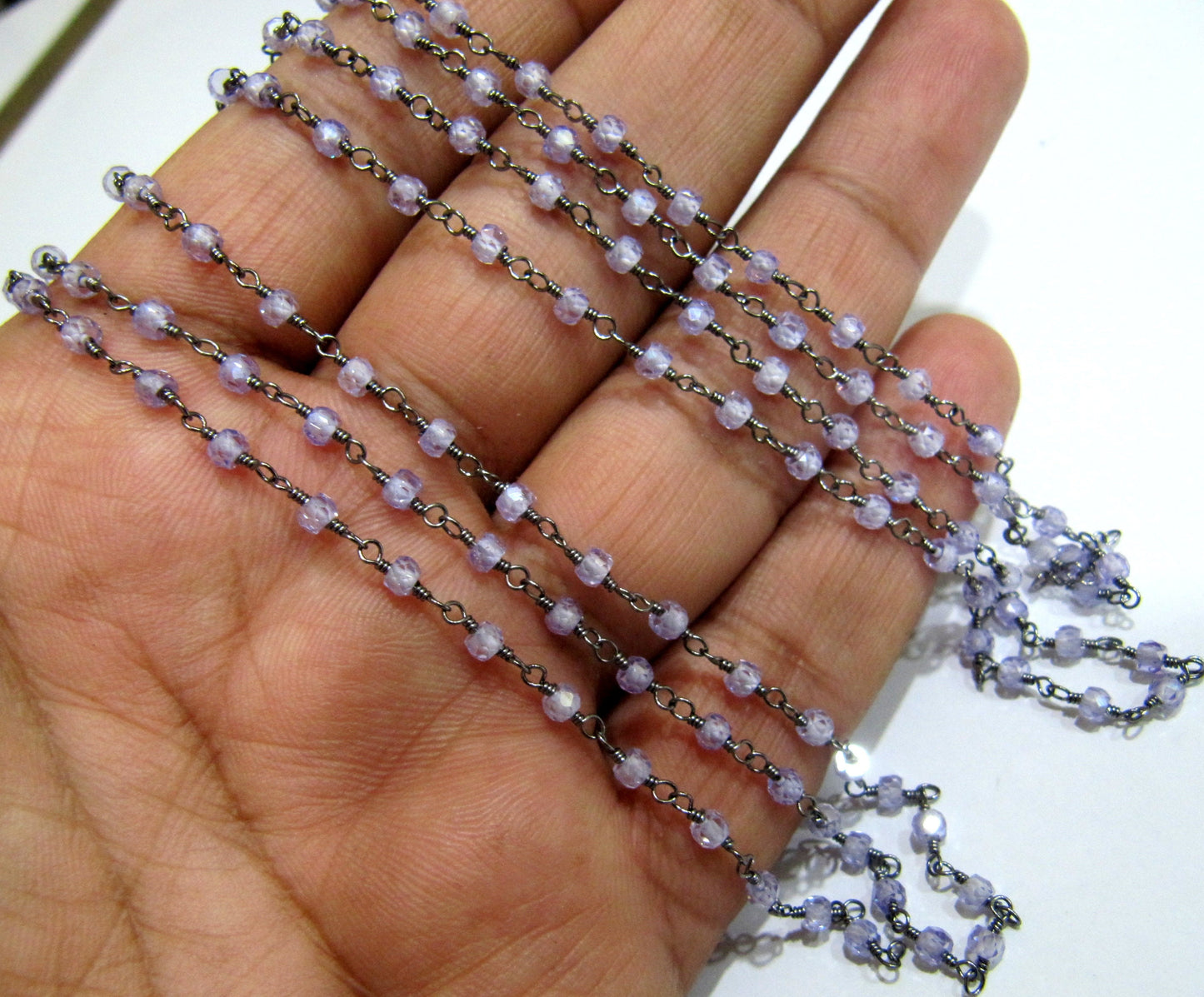 3 Feet - Amethyst Color Cubic Zirconia Rondelle Faceted 3mm Beaded Rosary Chain Gold/Silver/Black Plated  Wholesale Price