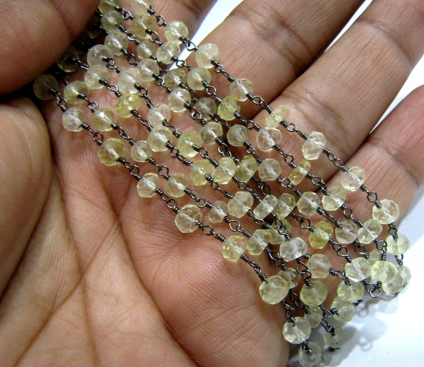 Natural Lemon Quartz Beaded Rosary Chain, Lemon Color  3 to 5mm Rondelle Faceted Rosary Bead Chain Wholesale Prices sold per foot