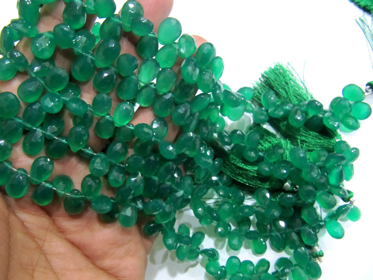 Natural Green onyx Pear Shape Briolette  Size 8x10mm to 10x15mm Side Drilled Beads 50 to 55 Beads per Strand of 8 inch Long Wholesale Price