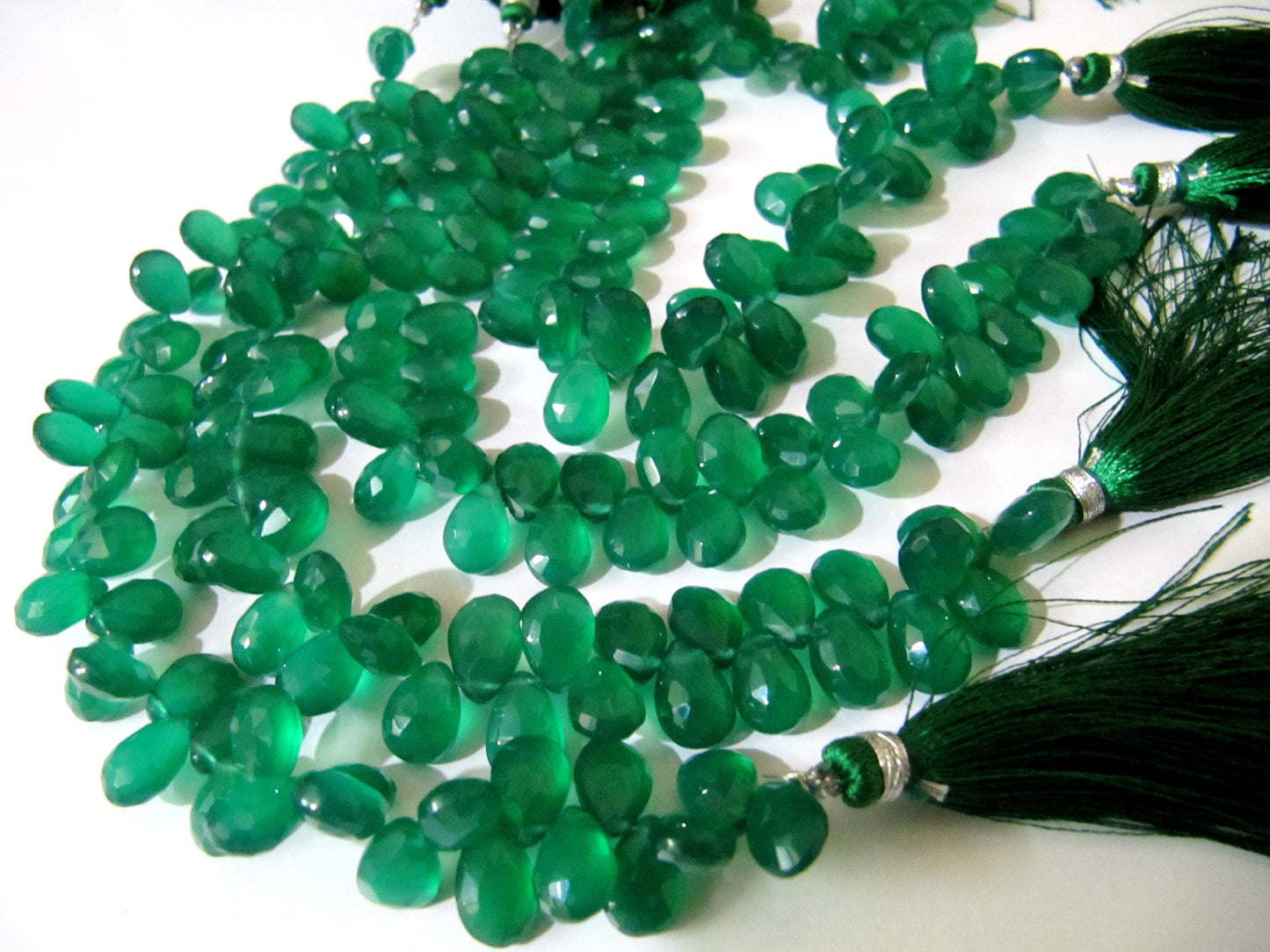 Natural Green onyx Pear Shape Briolette  Size 8x10mm to 10x15mm Side Drilled Beads 50 to 55 Beads per Strand of 8 inch Long Wholesale Price