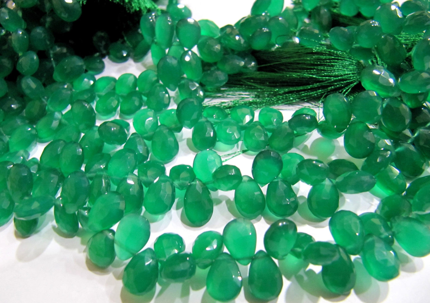 Natural Green onyx Pear Shape Briolette  Size 8x10mm to 10x15mm Side Drilled Beads 50 to 55 Beads per Strand of 8 inch Long Wholesale Price
