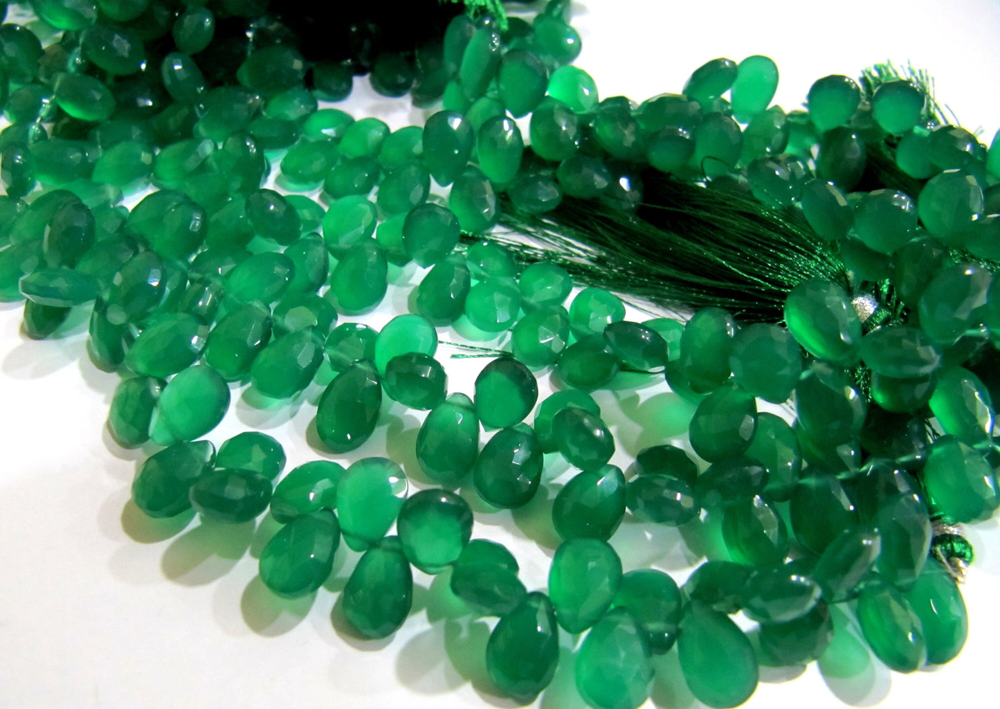 Natural Green onyx Pear Shape Briolette  Size 8x10mm to 10x15mm Side Drilled Beads 50 to 55 Beads per Strand of 8 inch Long Wholesale Price