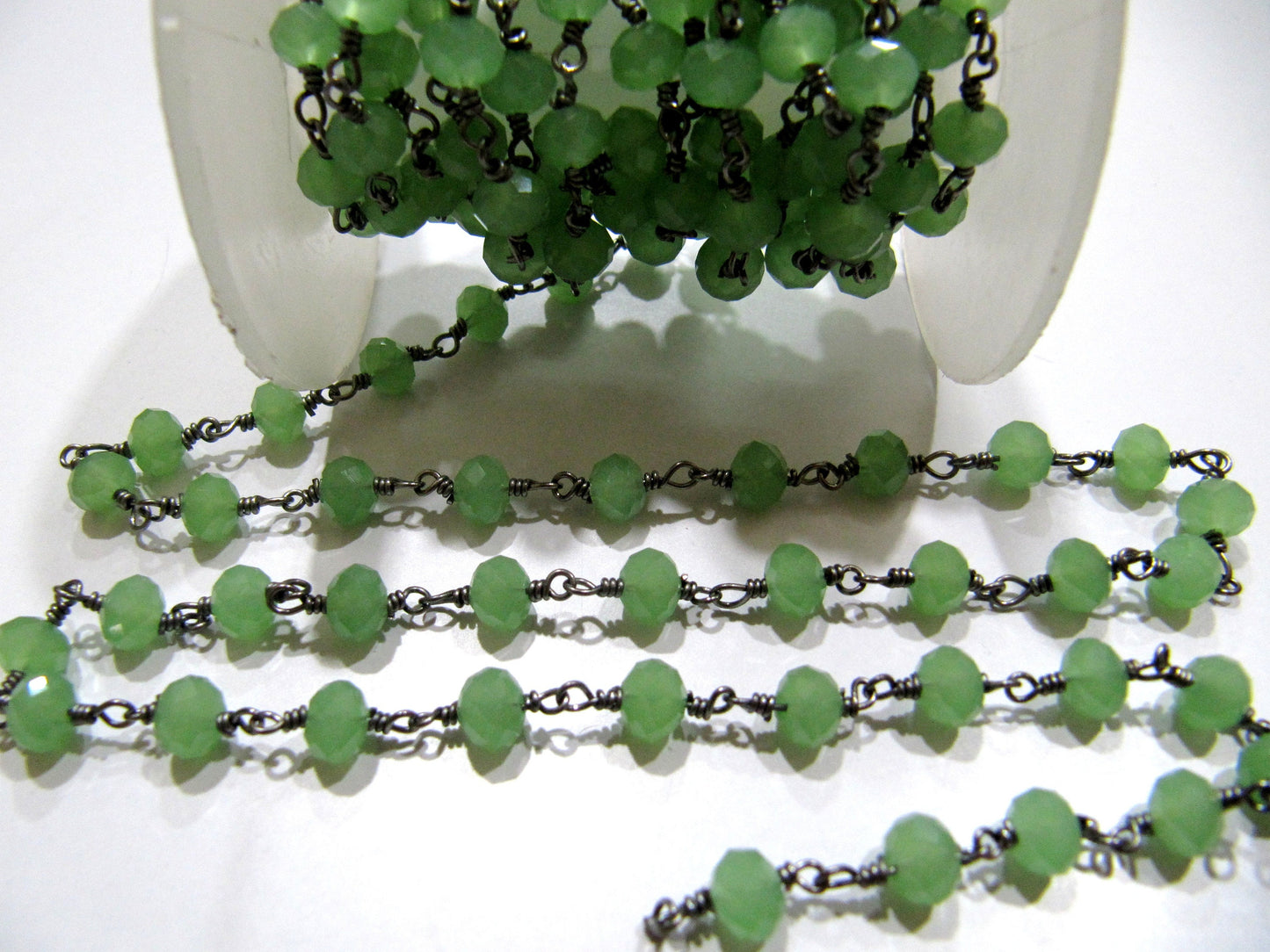 3 Ft-Green Chalcedony Rondelle Faceted Beaded Aati Chain 6mm Size Hydro Quartz Bead Chain Wholesale Prices gemstone chain
